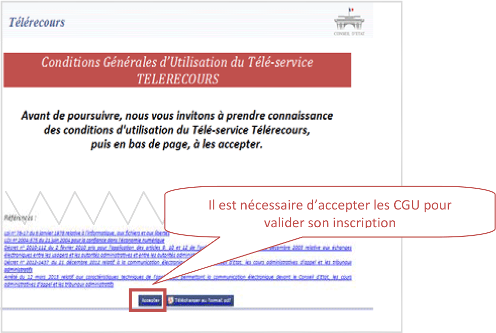 Il est nécessaire d’accepter les CGU pour valider son inscription